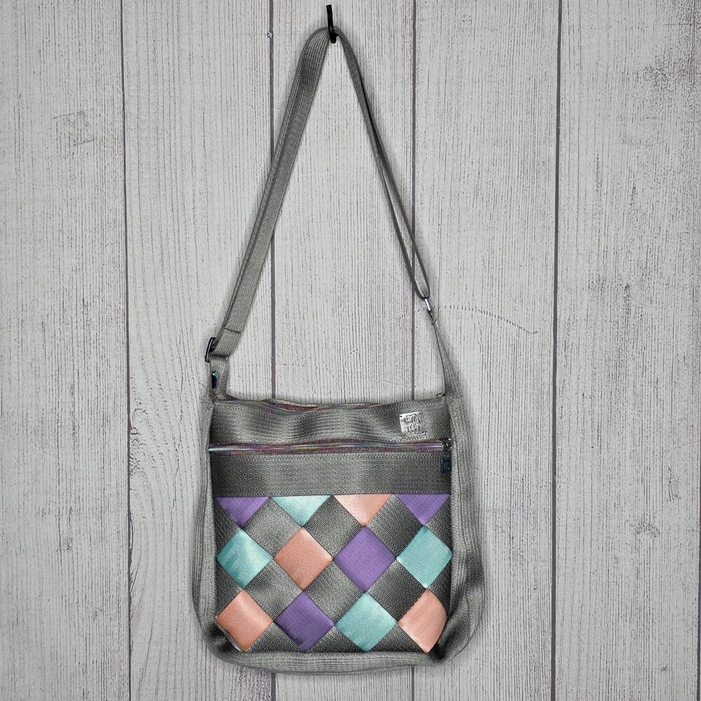 Buckle Up Bags Seatbelt Crossbody Purse Pastel Rainbow Argyle Metallic Y2K